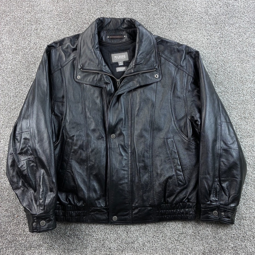Wilsons Leather Bomber Jacket Mens XL Black Leather Thinsulate Insulated Coat